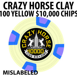 Crazy Horse 10 Gram Poker Chips 100 Yellow $10,000 Chips CLEARANCE