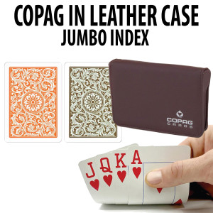 COPAG CLOSEOUT CARDS - ORANGE BROWN IN LEATHER CASE POKER JUMBO 
