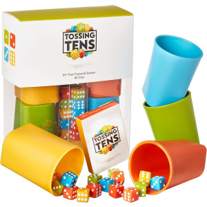 Farkle Family Dice Game Bonus Kit with 4 Stylish Multi-Coloured Dice Cups and 40 Matching Vibrant Coloured Bulk Dice