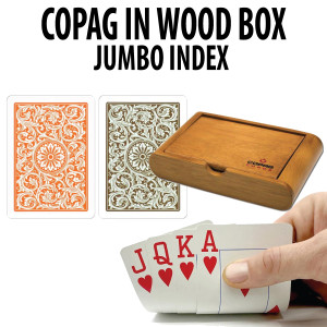 COPAG CLOSEOUT CARDS - ORANGE BROWN IN WOOD BOX POKER JUMBO 